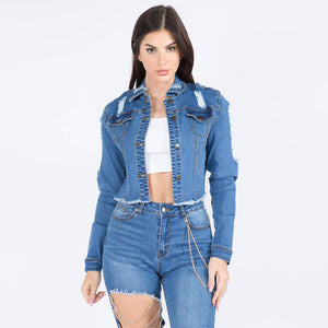 Chain Link Distressed Cropped  Jacket