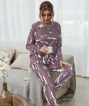 Purple Marble Print Long-Sleeve Tee & Joggers