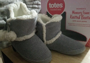 Women's Memory Foam Knitted Booties w/ Pom Poms