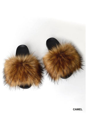 Brown Furry Slipper Slides