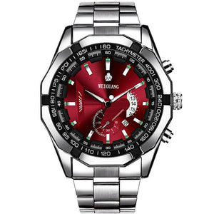 Men's Red Stainless Steel Band Luminous Quartz Watch