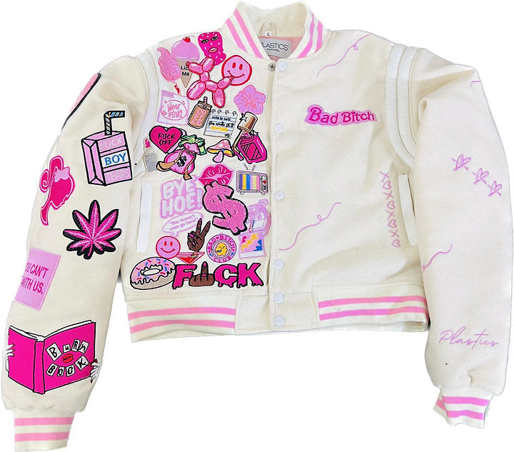 Pink Burn Book Varsity Jacket Pink