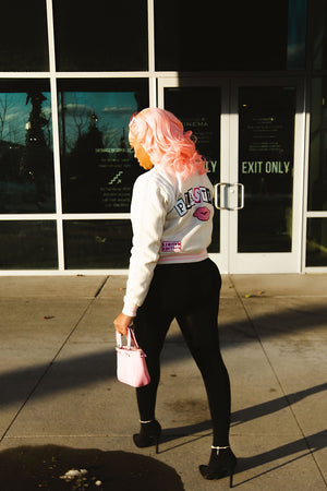 Pink Burn Book Varsity Jacket Pink