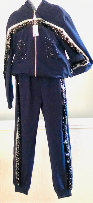 Navy Sequins Track Suit