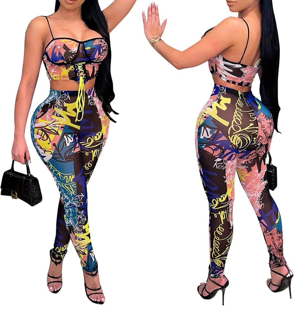 Blue Mesh Graffiti Print Set