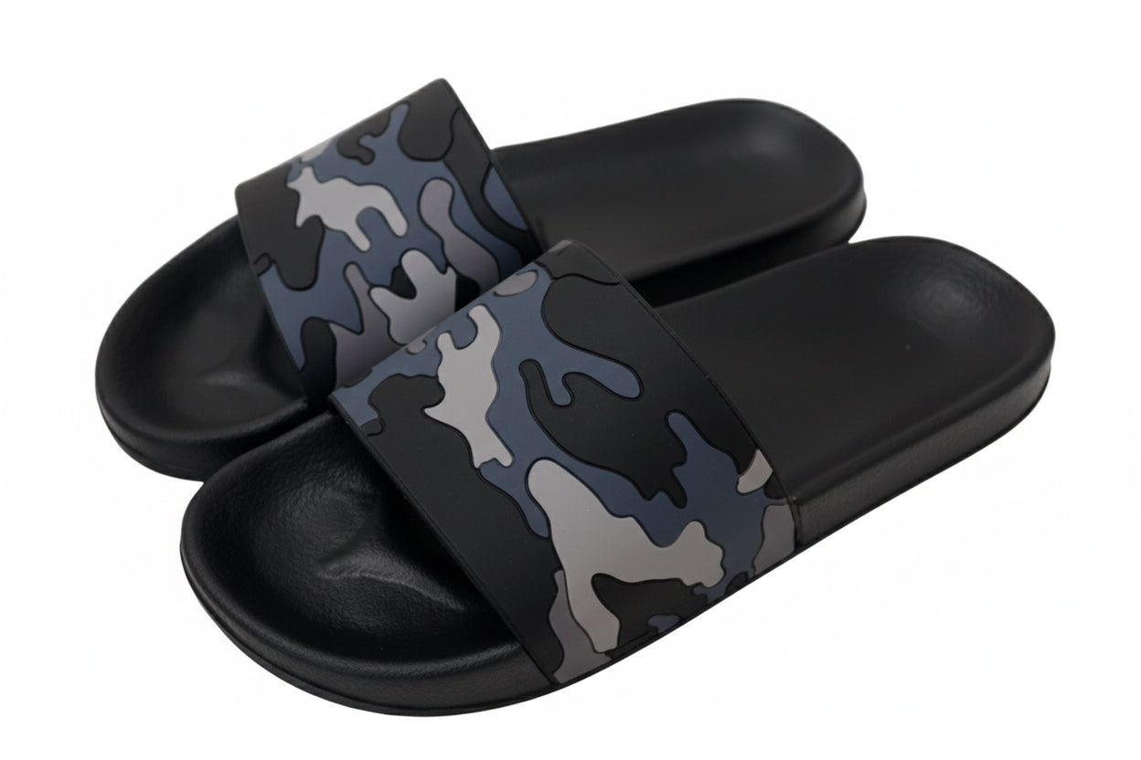 Black Camouflage Slide Sandals Camo Slides Sandals, Green Camouflage Black Women Ladies  main image 2