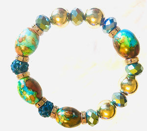 Blue & Green Multi Bead Stretch Bracelet