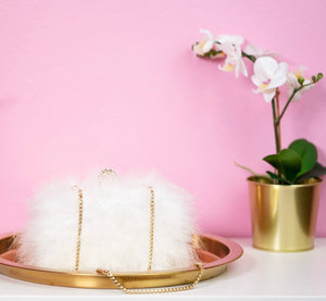 White Fancy Furry Boa Feather Clutch