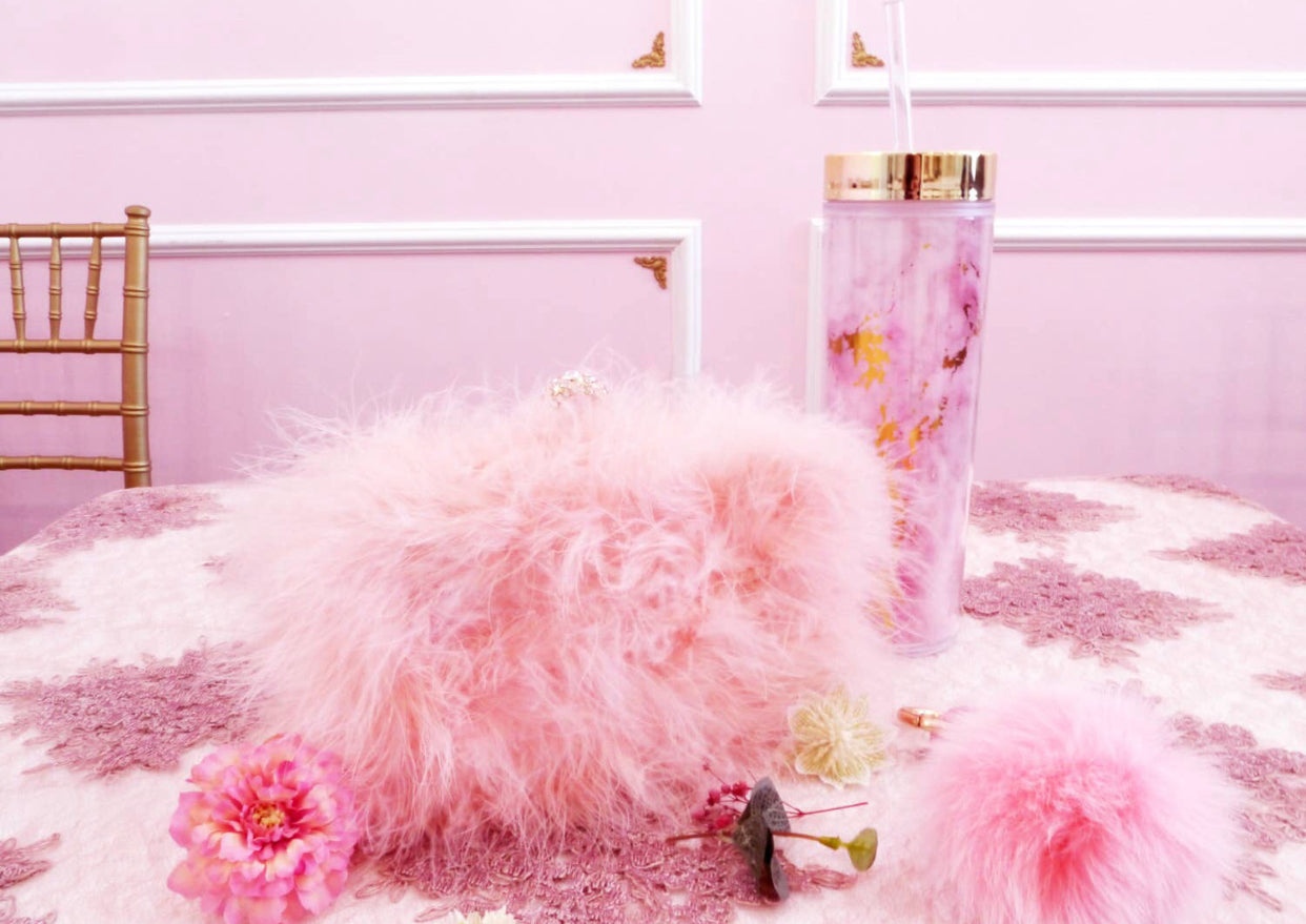 Pink Fancy Furry Boa Feather Clutch