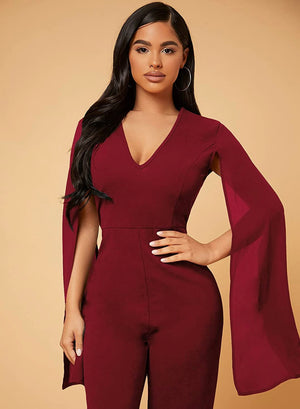 Wine Split Sleeve Jumpsuit