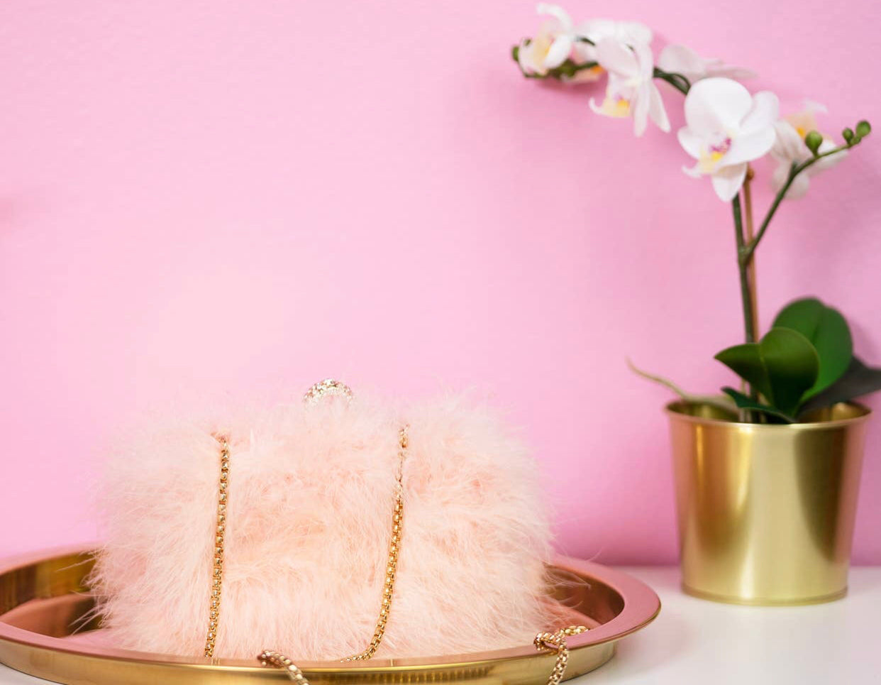 Pink Fancy Furry Boa Feather Clutch