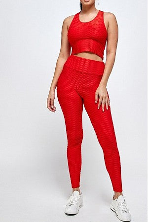 She Sassy Red Scrunch Butt Leggings and Sports Bra Set