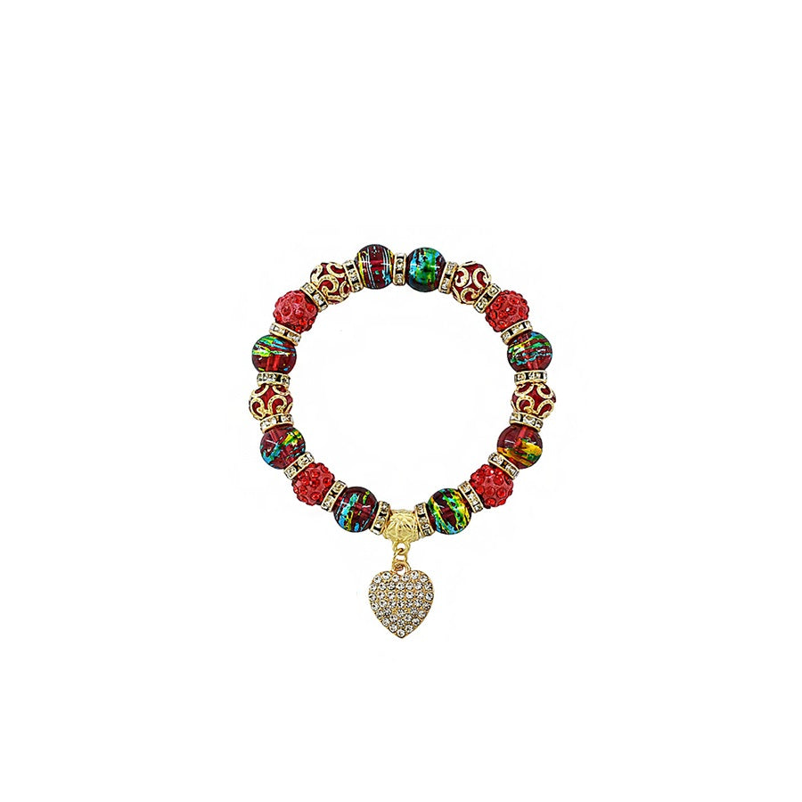 Heart Charm Multi Bead Stretch Bracelet