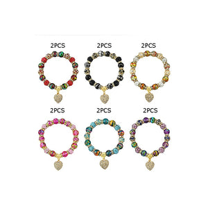 Heart Charm Multi Bead Stretch Bracelet