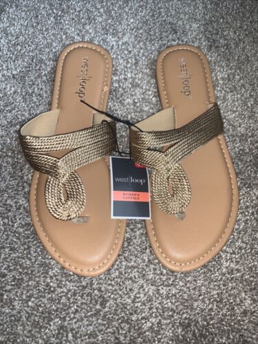 Woven Gold Thong Sandals