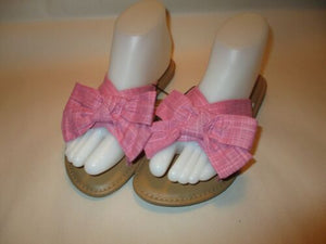 Pink Fabric Strap w/ Bow Cushioned Slide Sandals