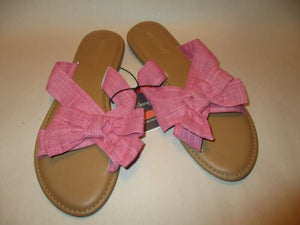 Pink Fabric Strap w/ Bow Cushioned Slide Sandals