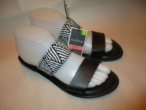 Black & White Strap Flat Sole Slide Sandals